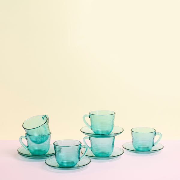 Vintage Aqua Glass Cups & Saucers