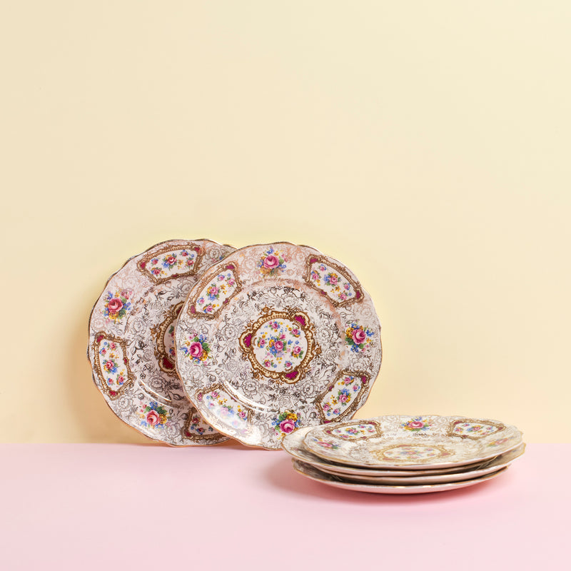 Set of Six Vintage Floral Side Plates