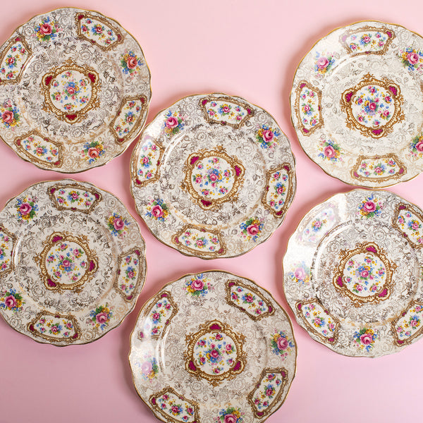 Set of Six Vintage Floral Side Plates