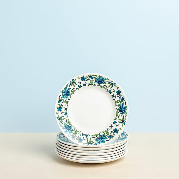 Set of 8 Blue and White Floral Vintage Side Plates