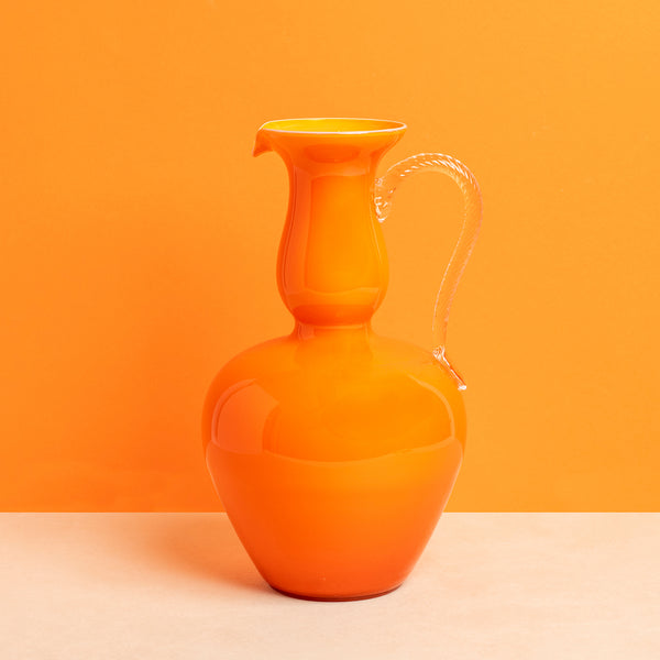 Vibrant Vintage Orange Art Glass Jug / Vase