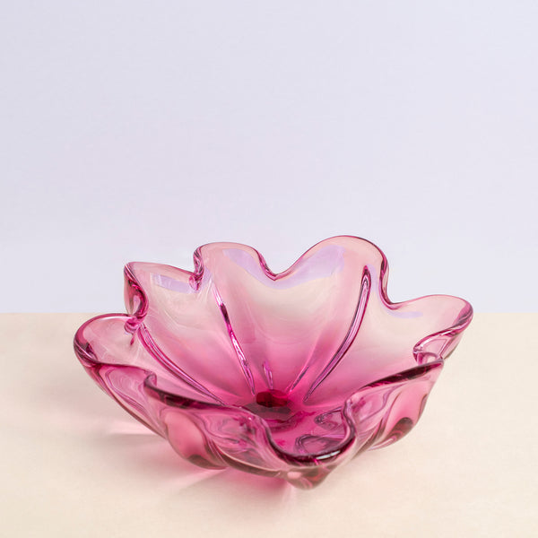 Vintage Pink Art Glass Bowl with Fluted Edge