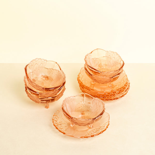 Vintage Pink Glass Dessert Set (6)