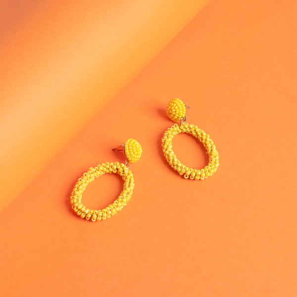 Vintage Yellow Beaded Hoop Earrings