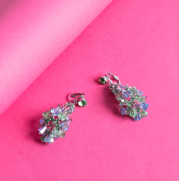 Vintage Blue and Green Crystal Drop Earrings