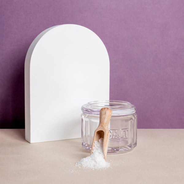 Glass Salt Pot with Wooden Spoon.