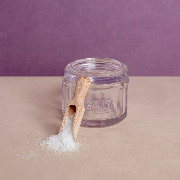 Glass Salt Pot with Wooden Spoon.