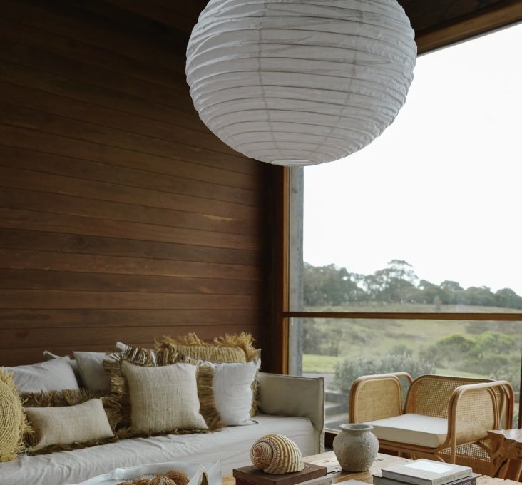 White Linen Pendant Light - Round - Sarah Urban