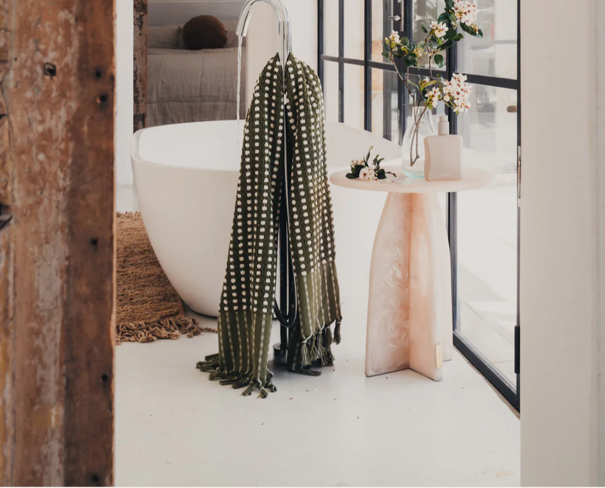 Chickpea Bath Sheet Collection | Stone/Olive - Sarah Urban