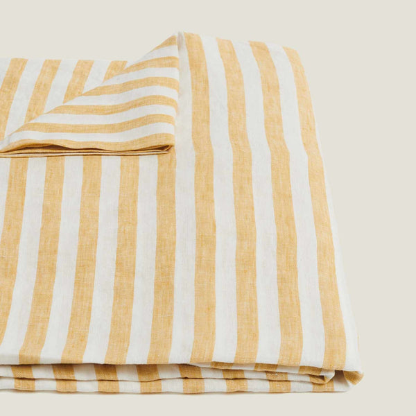 Yellow Stripe Linen Tablecloth