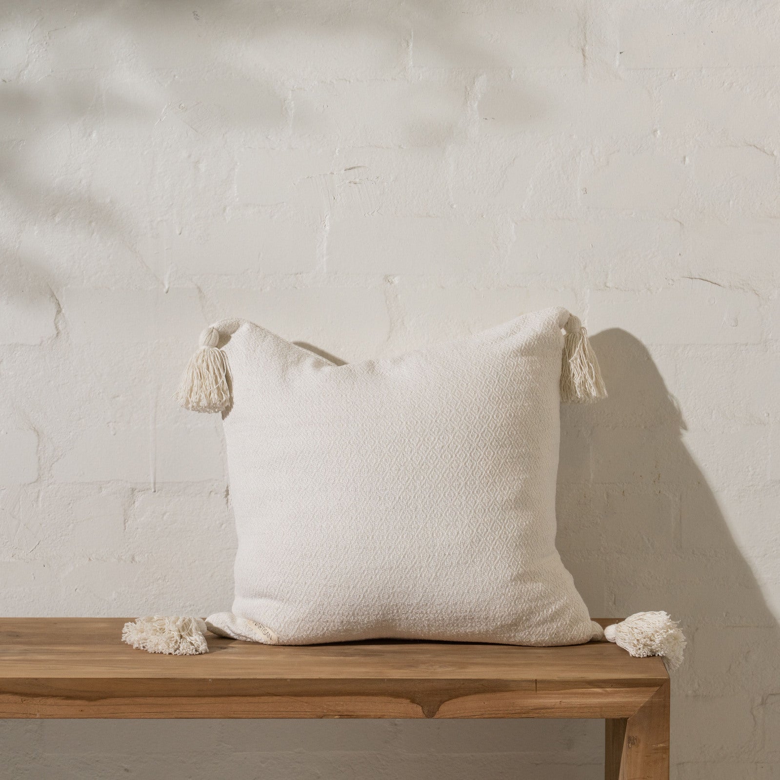 Maja Textured Cotton Cushion with Tassels - Sarah Urban