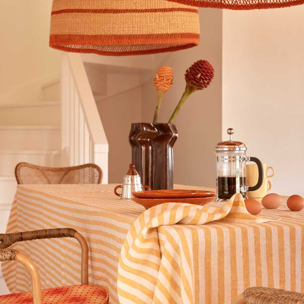 Yellow Stripe Linen Tablecloth